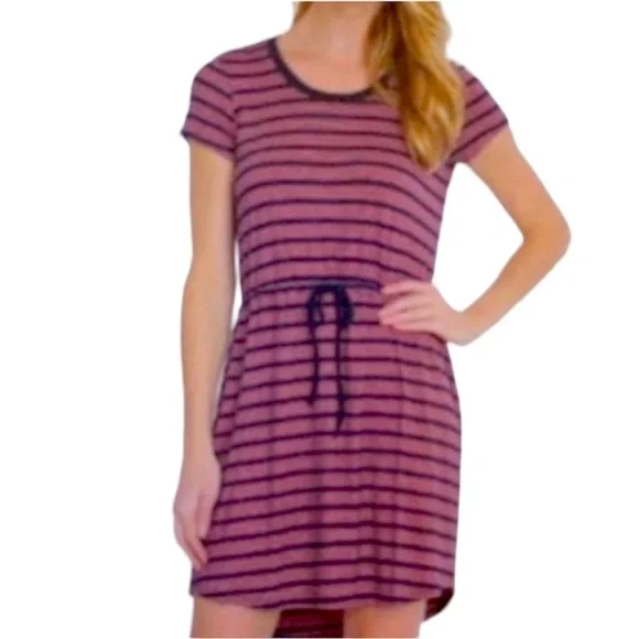 Olive & Oak Navy & Pink Striped Cinched Waist Jersey Dress size small - Picture 1 of 9